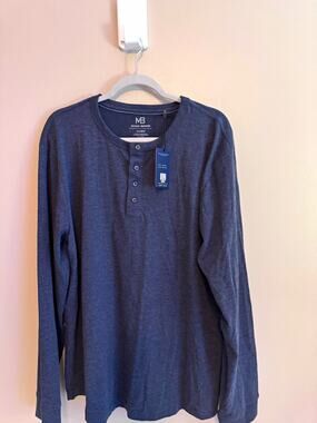 Michael Brandon Men's Blue Solid Long Sleeve Henley Button T-Shirt Size XL